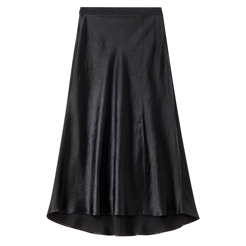 Shangdu Bira Pure Acetate Glossy A-Line Midi Skirt for Women Spring Summer Luxury Commuter Textured Satin Slit Slimming Skirt