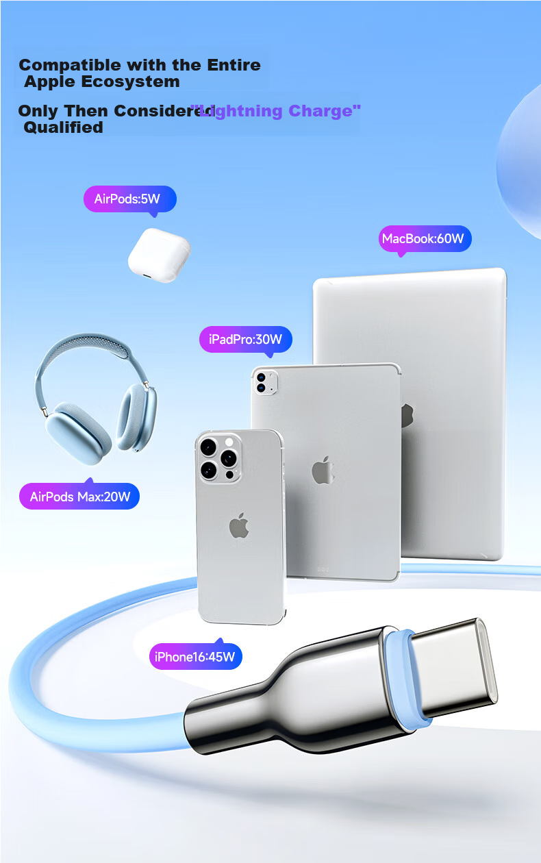 Dual-Head Type-C Data Cable PD 100W/66W Super Fast Charging Compatible with Huawei Pura80/Mate70 Honor Xiaomi Apple 17/16e Tablet Laptop 1.5m Purple 3