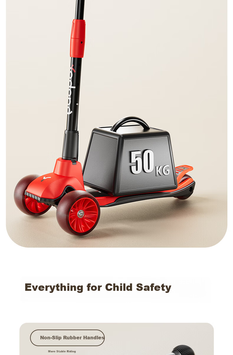 YODONA Kids Scooter 2-3-6-8 Years Old Balance Bike Flashing Enlarged Foldable Scooter Red 6