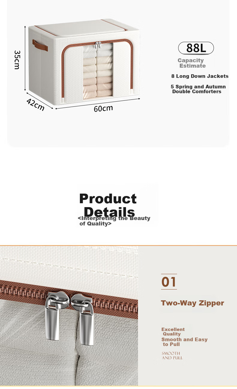 Baicaoyuan Oxford Fabric Storage Box Clothes and Quilt Organizer Wardrobe Storage Box 66L Off-White 2-Pack 11