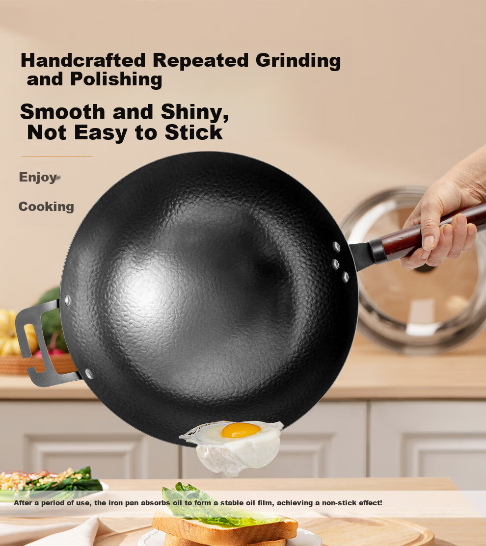 Jitiechui Zhangqiu Stir-Fry Pan Iron Wok Non-Stick Handmade Forged Bare Iron Gas Stove Ready-to-Use 34cm 4