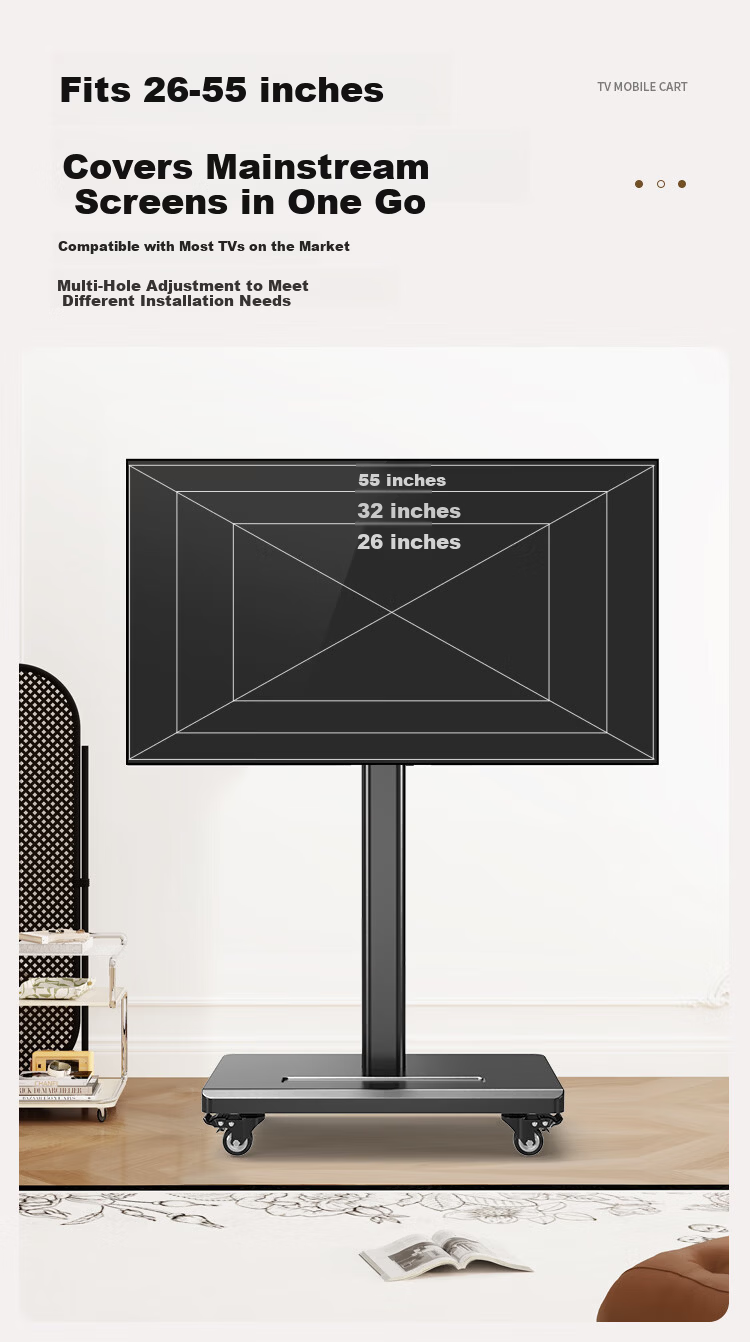 TAZD TV Stand, Movable 40-80 Inch, Horizontal And Vertical Screen, Adjustable Height, Rotatable 90°, Floor-Standing Cart for TVs, Flat-Screen TV Mount, Monitor Stand, Brand-Movable Rack 8