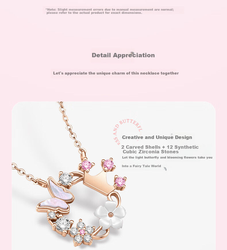 Disney Princess Series Floral Butterfly Promise Necklace and Earrings Set Gift Box Luxury Niche 38 Women's Day Gift for Girlfriend 8