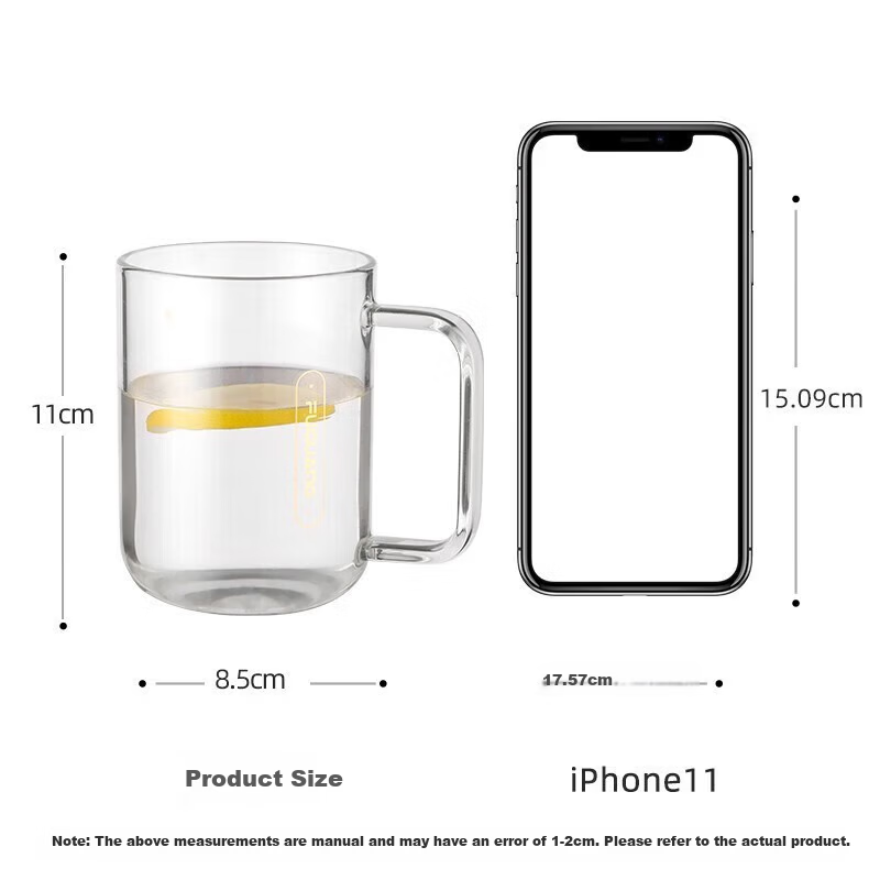 Fuguang High Borosilicate Glass Tea Cup Single Layer Juice Milk Cup with Handle and Measurement for Men and Women