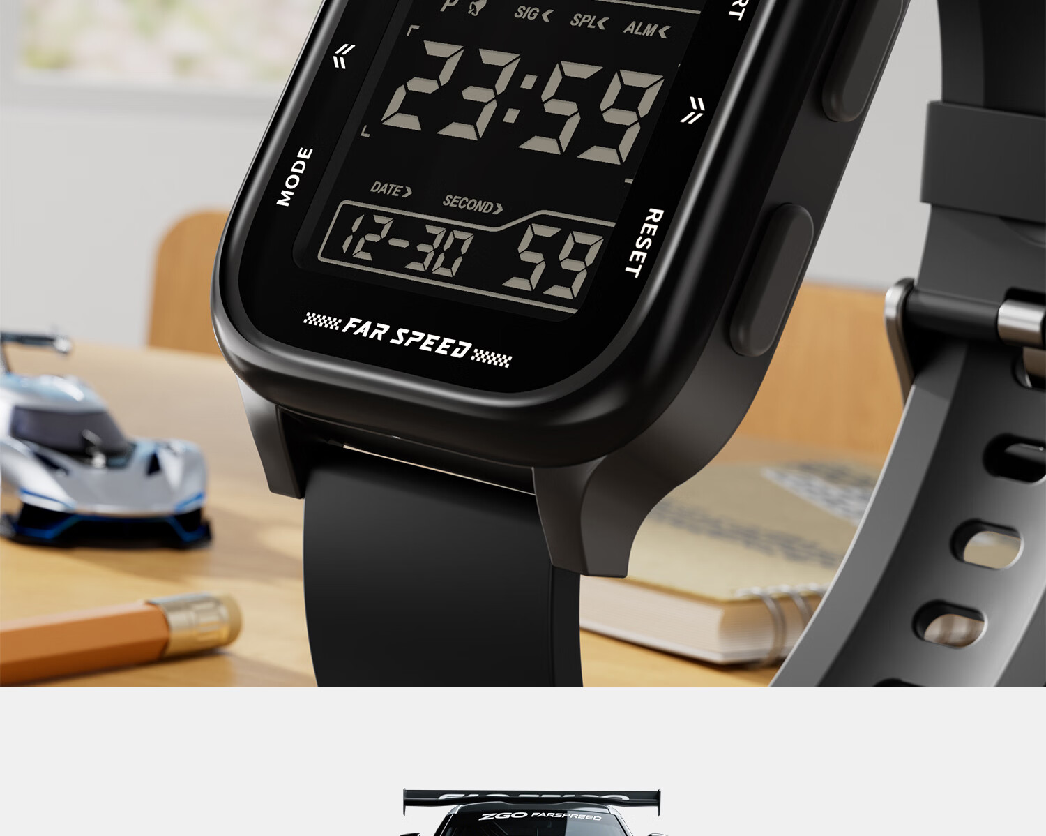 ZGO Men's Electronic Watch for Students, High School and Middle School, Luminous Waterproof Multifunctional Sports Digital Watch, Time Display Only 2