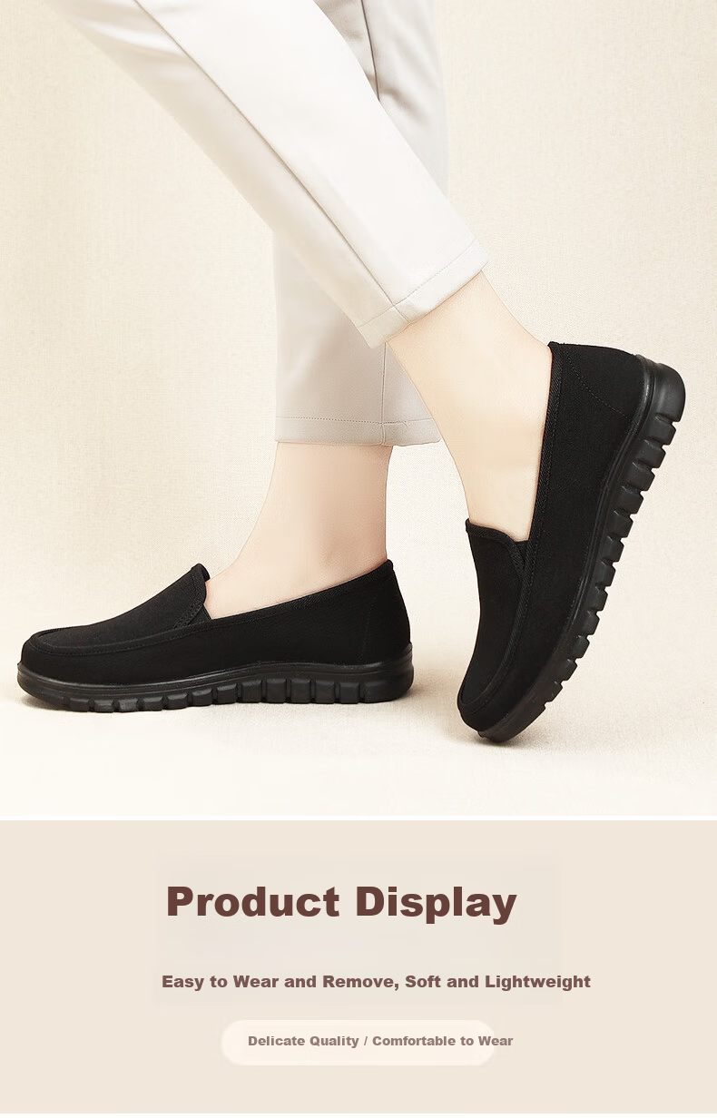 Busheyuan Slip-On Work Shoes for Hotel and Nurse, Old Beijing Cloth Shoes 410-9525 Black Size 38 10