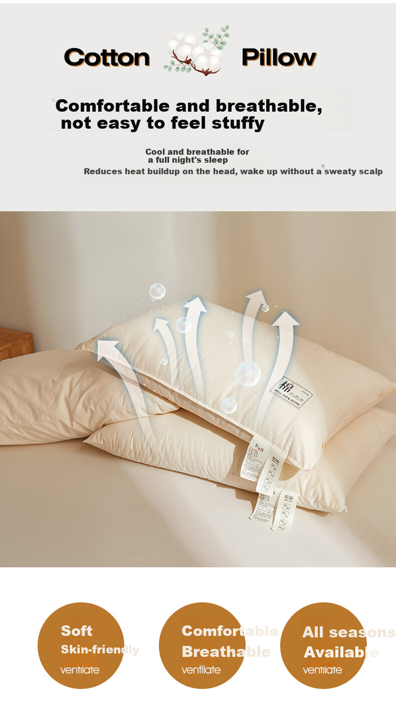 Royal Dynasty Furniture A-Class Xinjiang Long-Staple Cotton Pillow 100% Cotton Pillow Core Removable Core Medium Pillow [Upgraded Embroidery Edition] 14