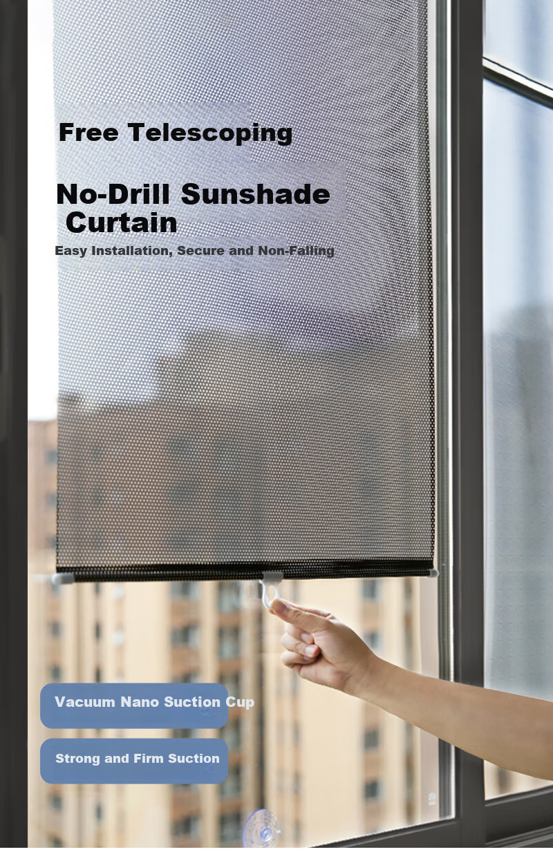 Fuju Sunshade Curtain Punch-Free Sunscreen Blackout Heat-Insulating Roller Blind with Suction Cup, Adjustable 58x125cm 1