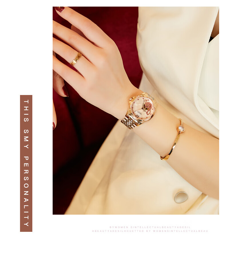CALUOLA Carola Fully Automatic Mechanical Women's Watch Diamond-Studded Hollow Note Stainless Steel Fashion Waterproof Trendy Ladies Watch 4