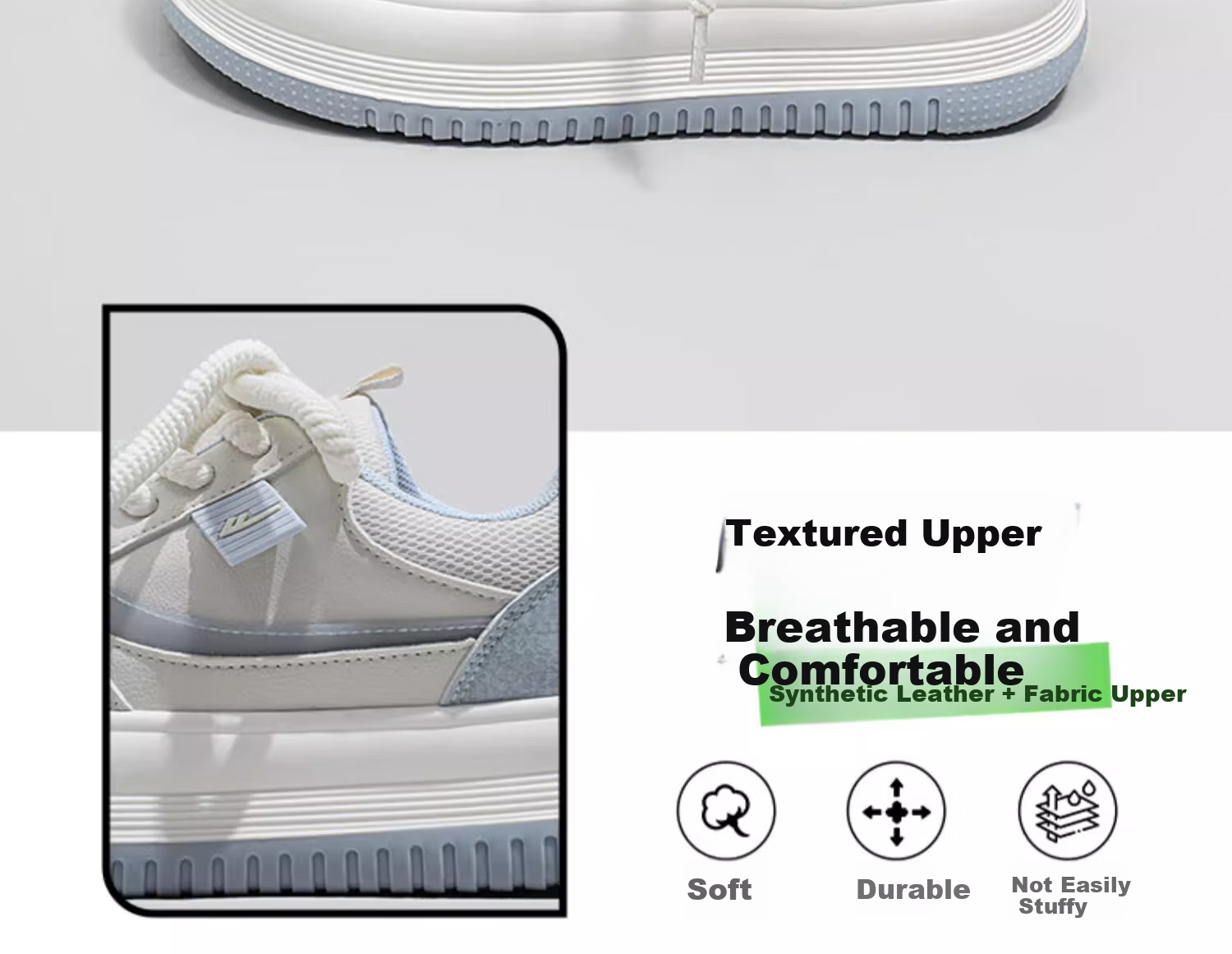 Warrior Official Women's Casual Shoes 2026 Summer New Thick Sole White Sneakers Breathable Shoes for Women Light Blue Size 37 8