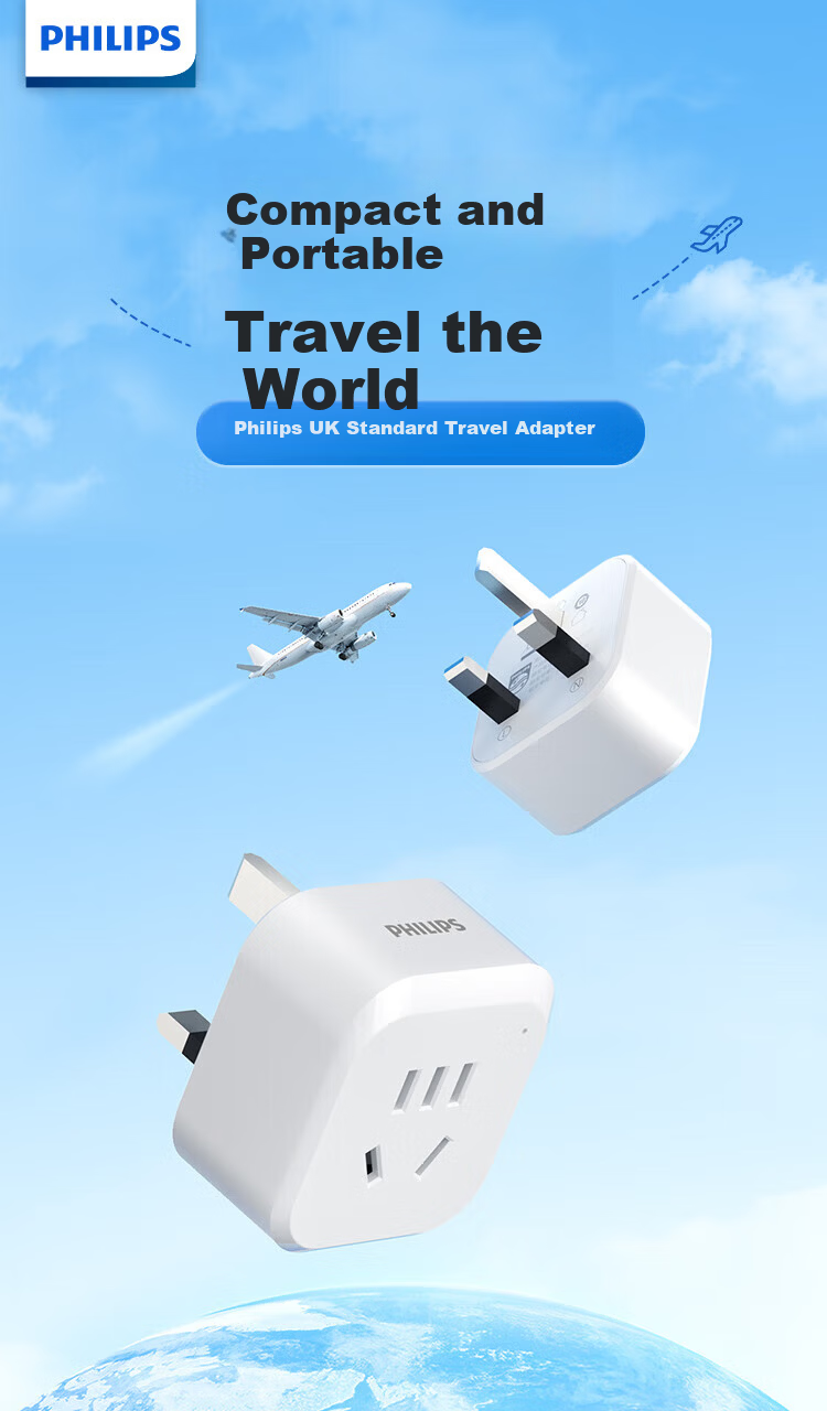 PHILIPS 30W Fast Charging UK Plug Power Strip Adapter British Hong Kong Singapore Dubai Malaysia 3-Socket 1.5m with USB 1