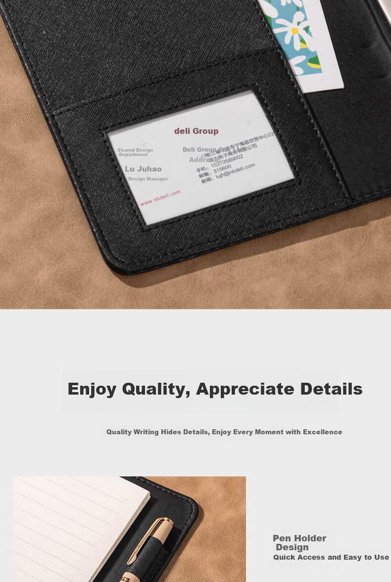 Deli 25K 100-Sheet Notebook Refillable Loose-Leaf Leather Cover 233x178mm Black 3151 10