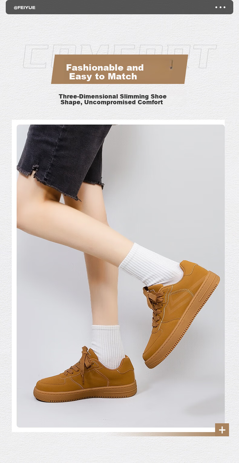 Feiyue Official Women's Sneakers 2026 Spring New Casual Versatile White Shoes Brown Size 43 4