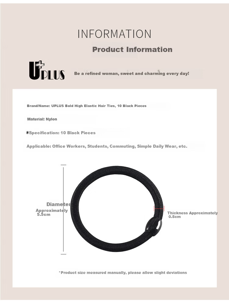 UPLUS Thick High Elastic Hair Ties Durable Simple Hair Bands Rubber Bands 10 Black Pieces 2