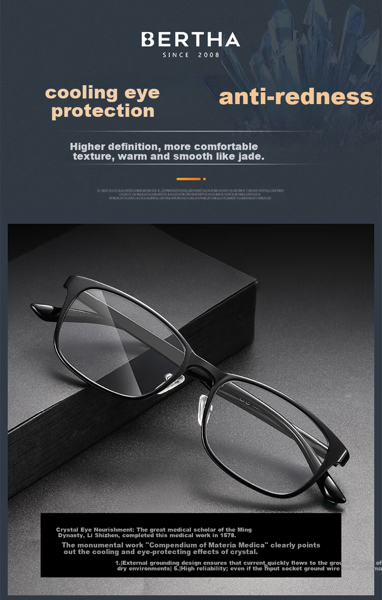 Bertha Natural Crystal Reading Glasses Unisex High-Definition Premium Brand Genuine Middle-Aged and Elderly Donghai Crystal Stone 5
