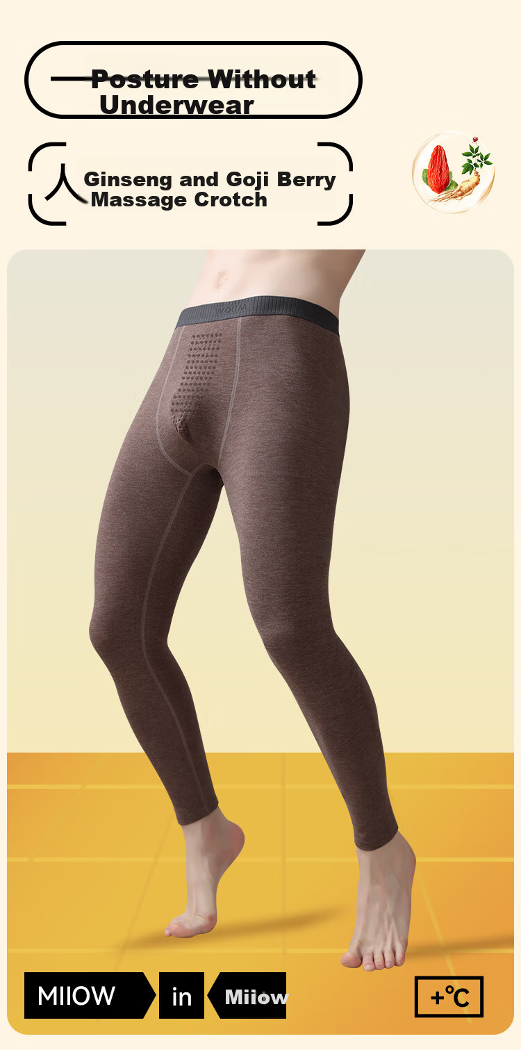MiiOW Men's Thermal Pants with Ginseng and Goji Berry Massage Panel, Wool and Silk Blend, Thin Autumn Long Johns XL, No Underwear Needed 2