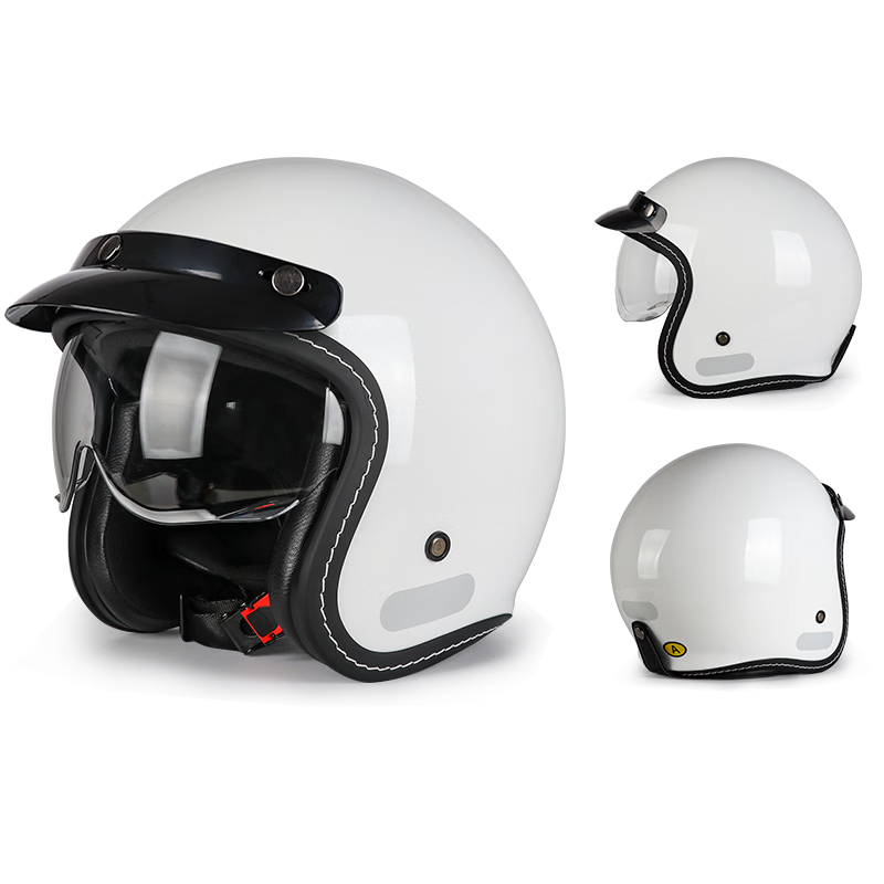 VGV 3C Certified Motorcycle Helmet Unisex Half Helmet Summer Bluetooth Retro Motorbike 4/3 Helmet Pearl White XXL
