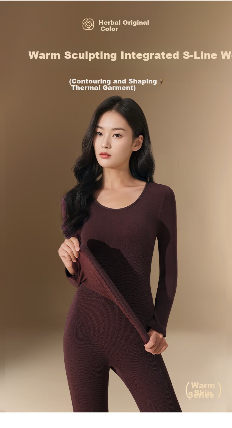 Herbal Original Women's Thermal Underwear Set Autumn Winter New Slimming Heat Energy Waist Shaping Base Layer Shirt and Pants 1