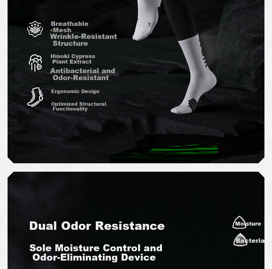 Jinxingji Anti-Pilling Thickened Towel Bottom Sports Socks Men's Long Socks Odor-Resistant Right-Angle Basketball Running Fitness Socks 2