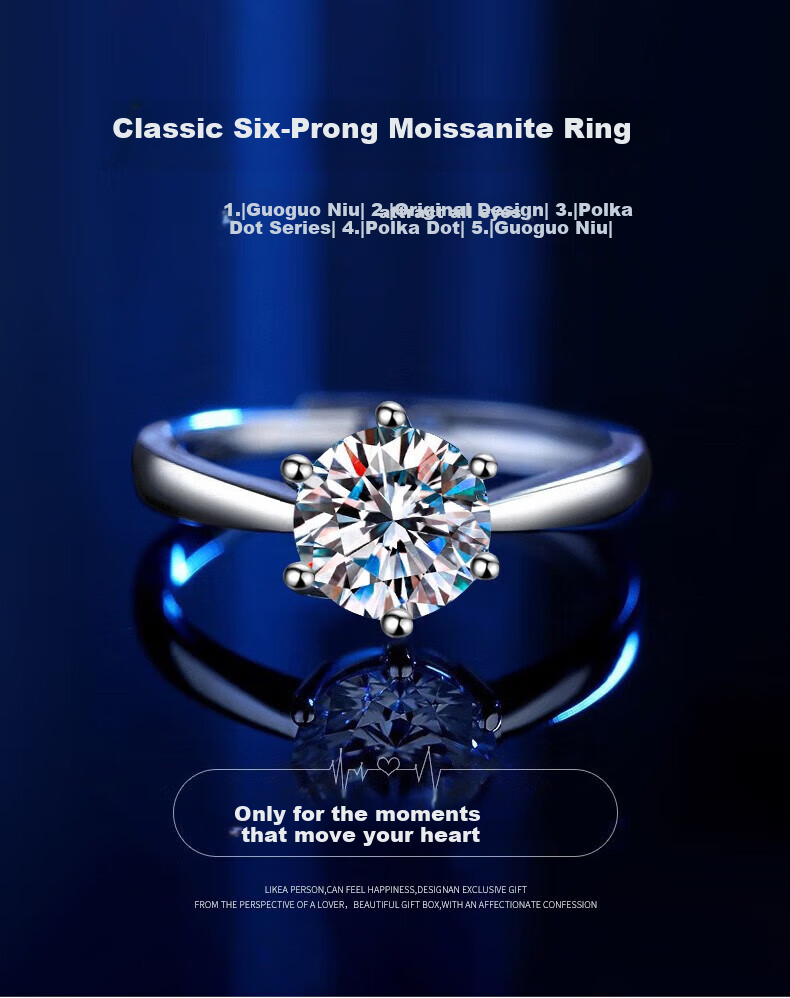 Zhoudajin CHOW TAI KING, One Carat Moissanite Diamond Ring, Sterling Silver Engagement Ring for Women, Qixi Valentine's Day Gift for Girlfriend Or Wife, Birthday Present 1