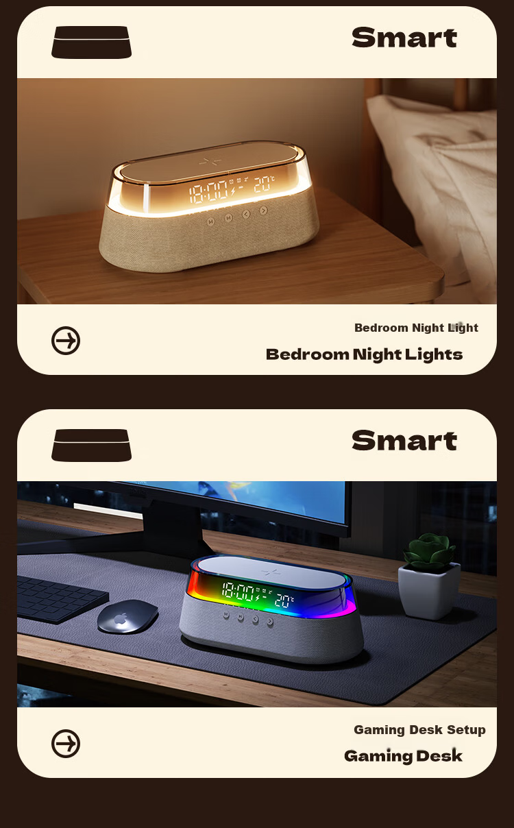 Kuangxiang Bluetooth Speaker Wireless Phone Charging Desktop Bedside Alarm Clock Outdoor Portable Computer Ambient Night Light Speaker Birthday Gift for Girlfriend and Boyfriend 9