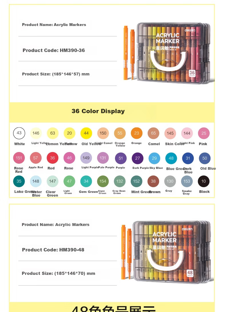 Deli 36-Color Children's Student Stacking Box Star Flash Cabin Round Acrylic Markers Watercolor Pens Birthday Gift Waterproof Hand-painted Gouache Fluorescent Markers New Year Tree Graffiti 15