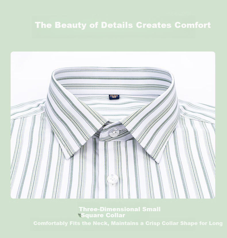 FIRS Men's Long Sleeve Business Casual Striped Shirt with Linen and Modal, Green Stripes, Size 42 5