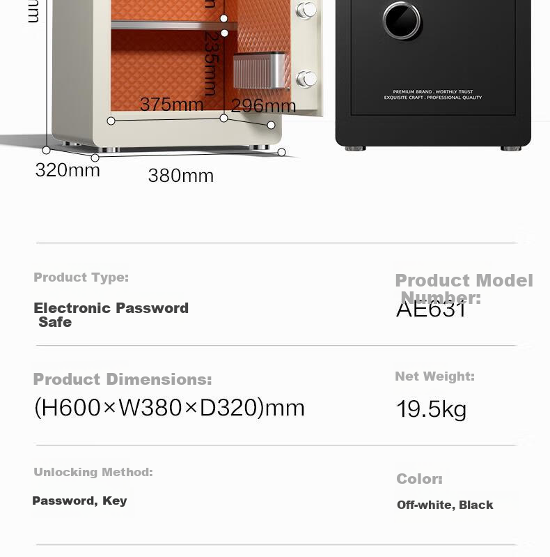 Deli Safe, Home Electronic Password Safe Box, Small Office File Cabinet, Can Be Built into Wall Or Cabinet, Bedside Storage Box, 60cm Off-White AE631 19