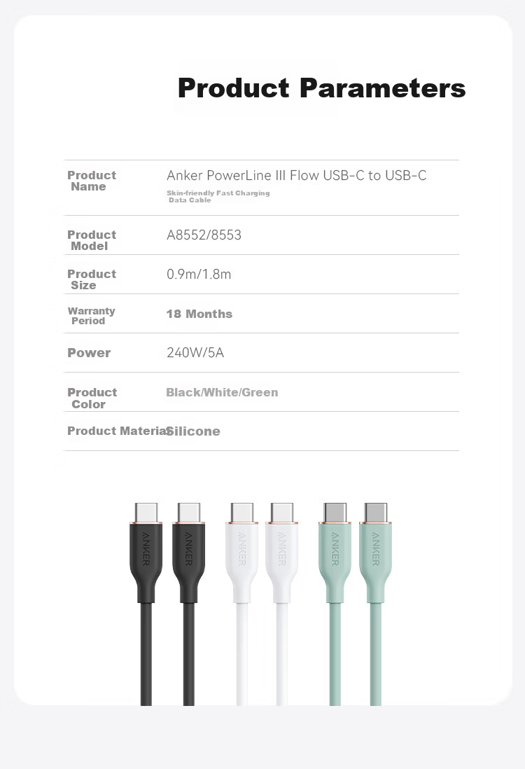 ANKE 240W Apple Charging Cable, Dual Type-C Data Cable, Compatible with IPhone 18 Pro Max/17/16, Computers, Huawei, DJI Pocket 4/3, Skin-Friendly Fast Charging Cable, 0.9m 6