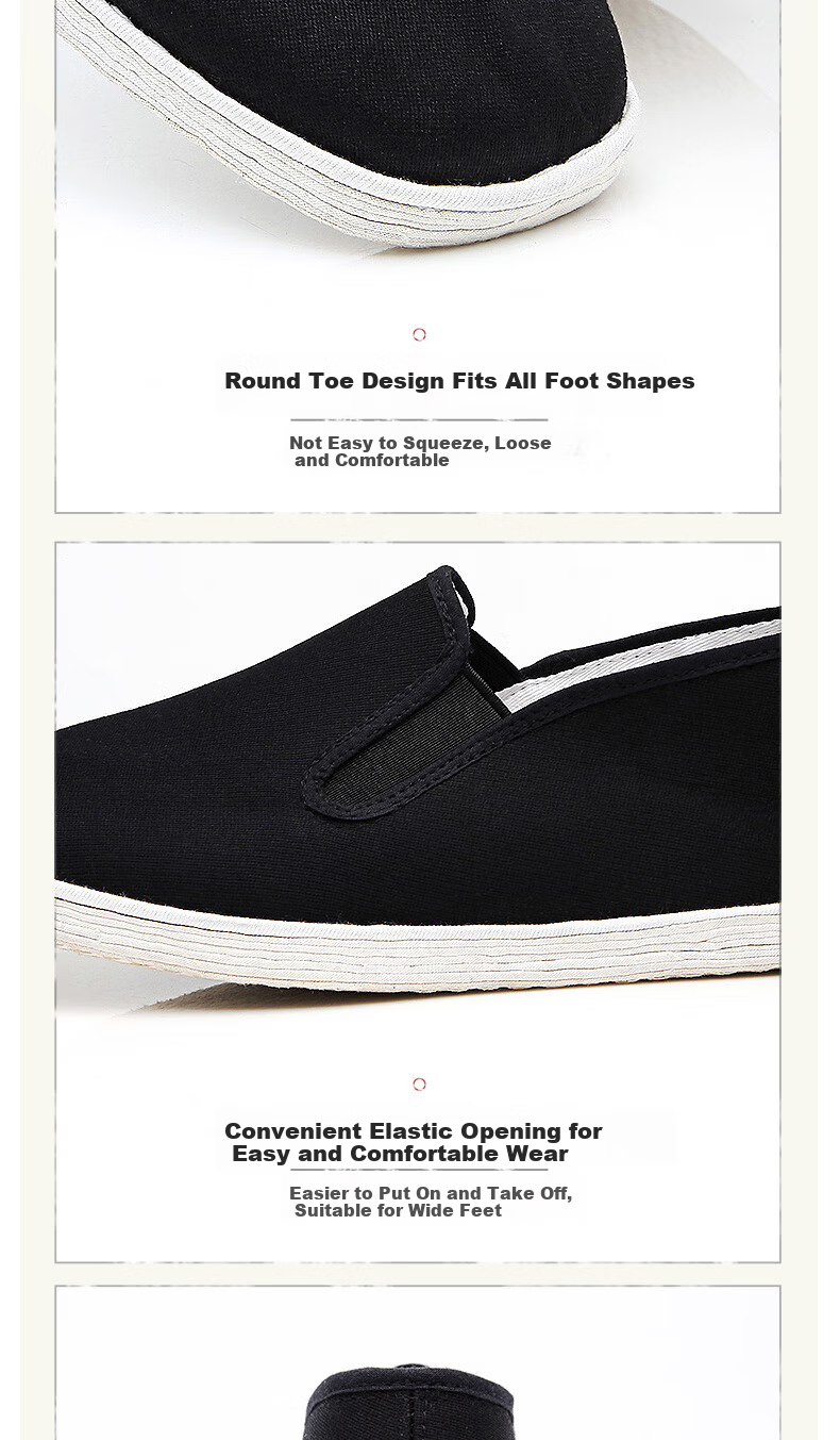 BUSHEYUAN Men's Traditional Handmade Multi-layer Sole Casual Middle-aged and Elderly Old Beijing Cloth Shoes YW8101 Full Fabric Sole Black Size 41 8