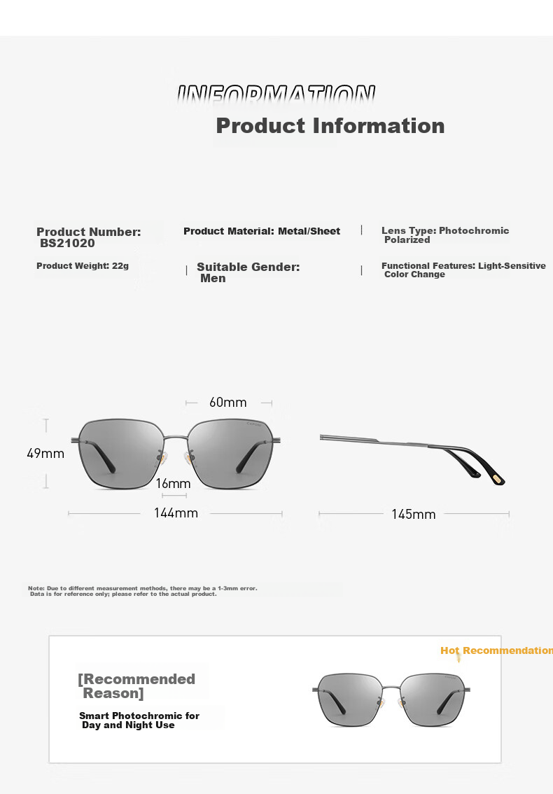 CAPONI Color-Changing Polarized Sunglasses for Men HUD Display Night and Day Driving UV Protection 6