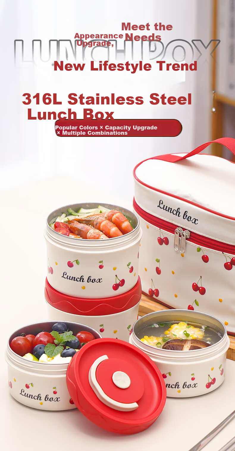 PAKCHOICE Insulated Lunch Box for Office Workers, 316 Stainless Steel Microwaveable Multi-layer Portable Bento Box for Students 1