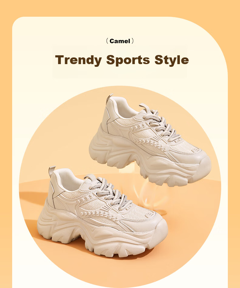 CAMEL Women's Dad Sneakers Sport Patchwork Upper Thick Sole Casual Shoes L24S283622 Black (All-Season) Size 37 1