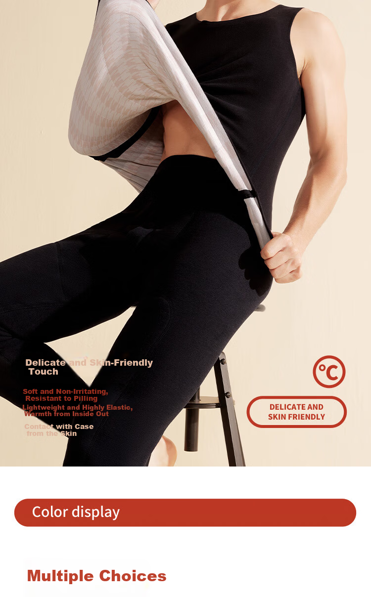 LangSha Men's Thermal Vest Seamless Customizable 100% Wool Filled Patch Comfortable Wide Shoulder Base Layer Top Autumn Winter 14