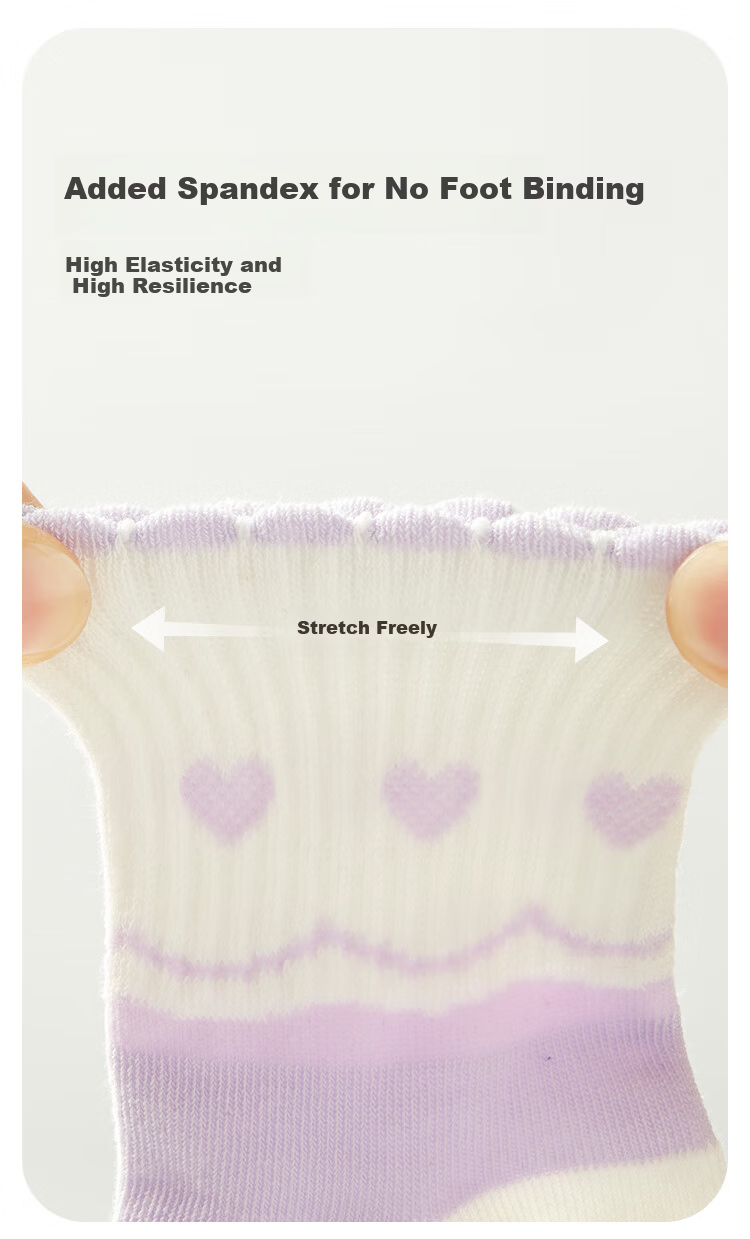 DEESHA 7A Antibacterial Girls' Socks, 5 Pairs, Seamless, Comfortable, Breathable, Anti-Pilling Cotton Socks for Kids, All-Season 5