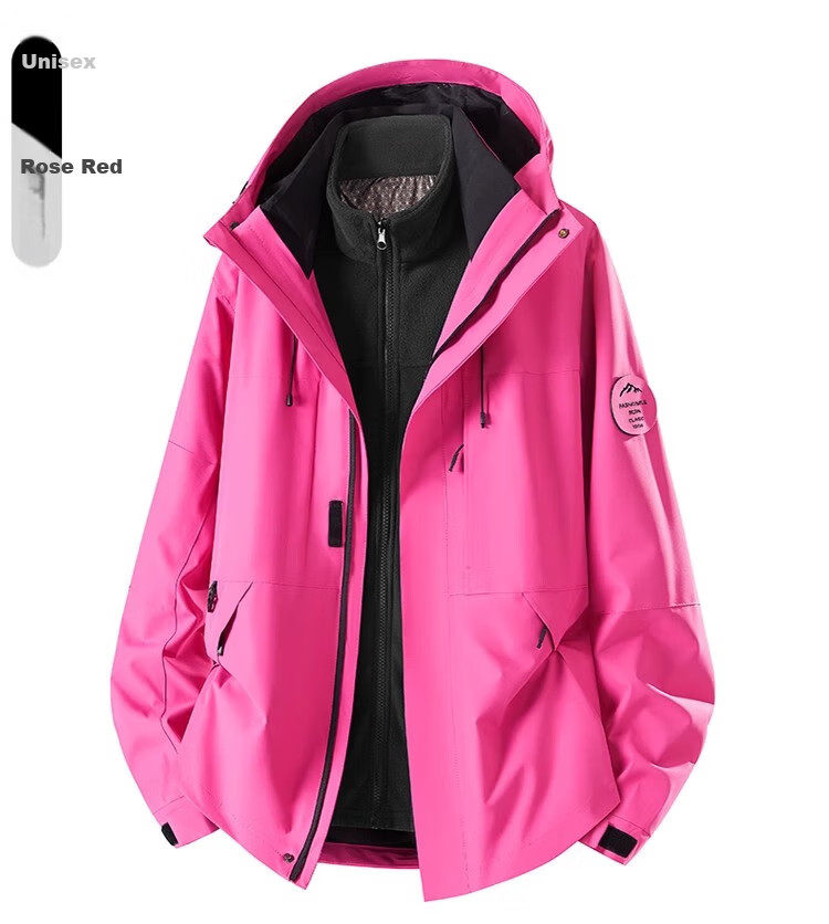 ROMON 3-in-1 Men's Outdoor Mountaineering Jacket with Hood, Women's Couple's Black 3XL 16