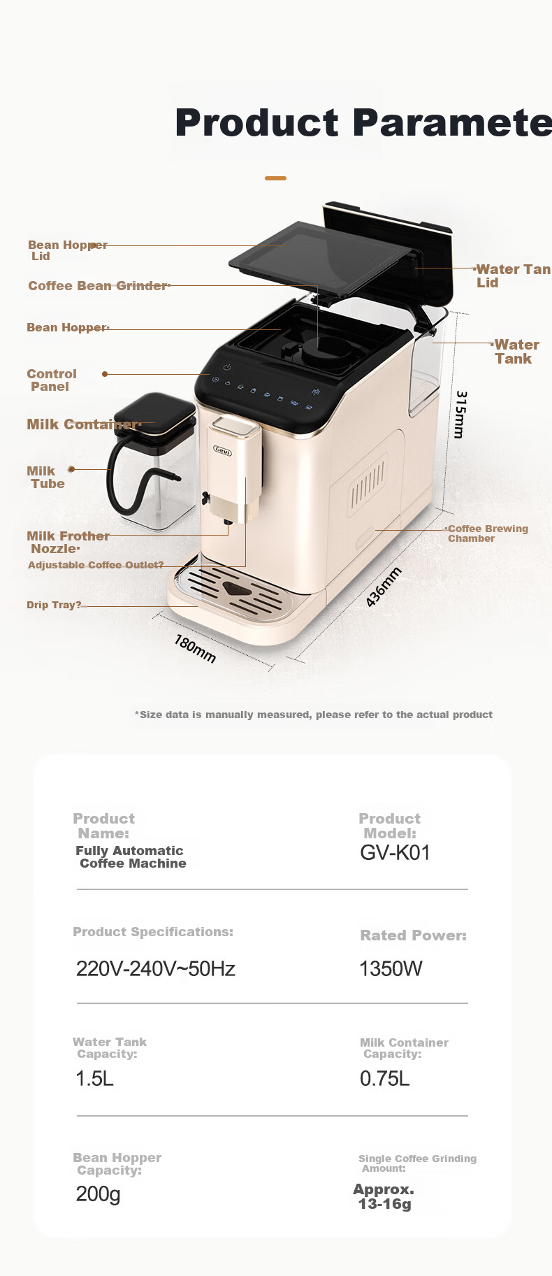 Gevi Fully Automatic Coffee Machine Small Grinder Integrated Italian American Coffee Dual Heating System GV-K01S One-Key Bean Cleaning [7-Day Free Trial] [Price Protection 618] 34
