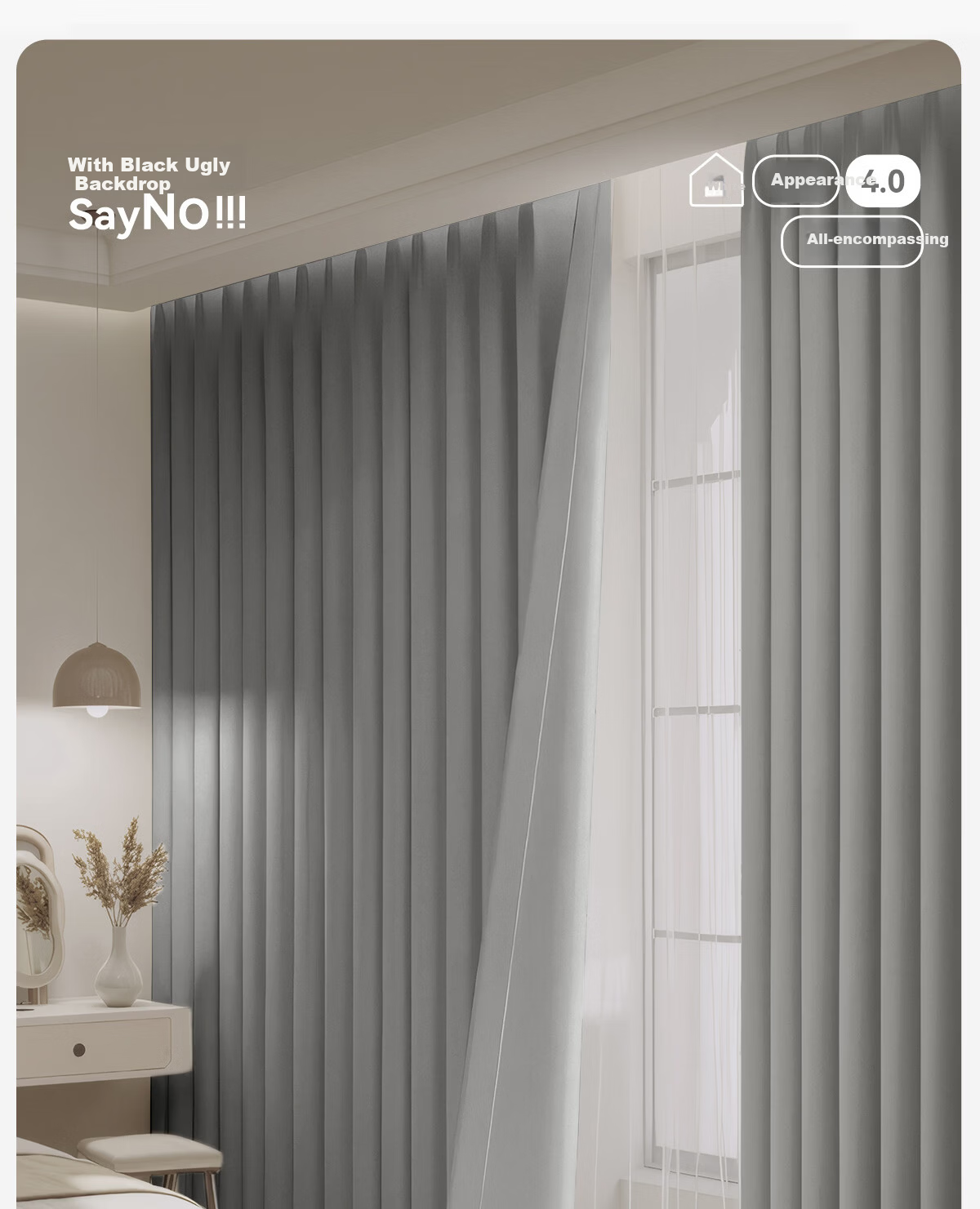 Golden Cicada Home Blackout Double-Sided Chenille Curtains with Hooks, Glacier Gray 150*180cm 3