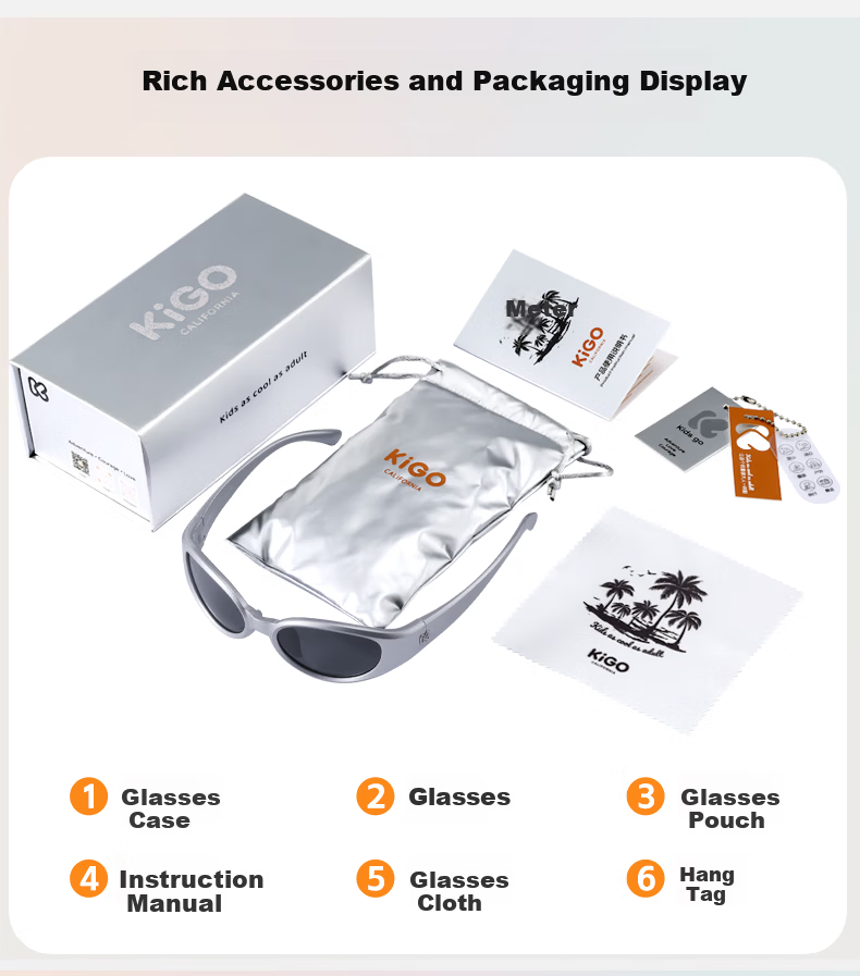Kigo 2025 New Headband Polarized Kids Sunglasses Liquid Silver for Boys and Girls Age 6-12 13