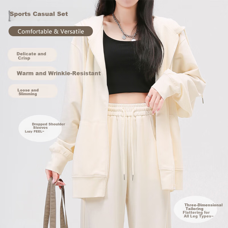 Baleno Women's Casual Sports Suit 2026 New Spring Autumn Loose Full Set Cardigan Jacket Sweatshirt Pants Petite