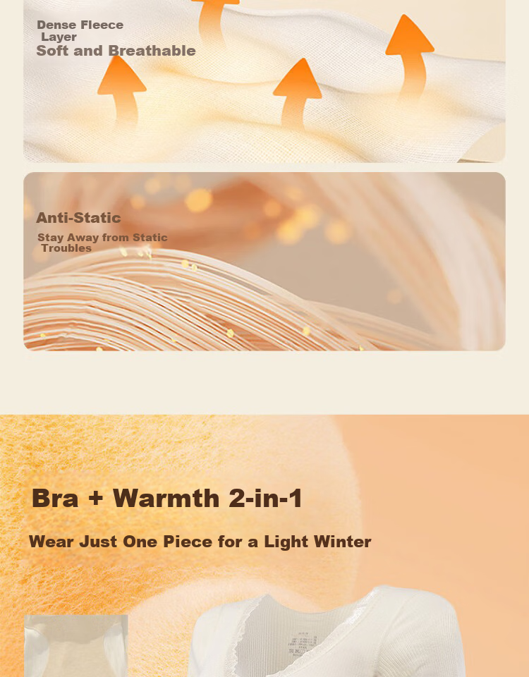 Mankejiao Women's Cashmere Silk Thermal Underwear Set Fleece Lined Thickened 2025 Autumn Winter New Long Johns Bra-Free 5