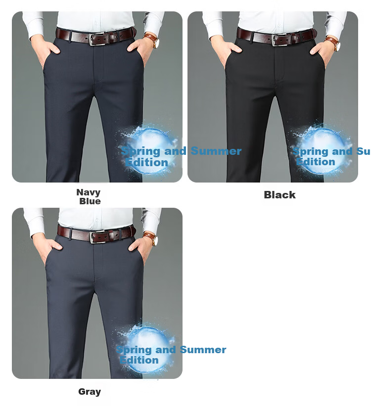 RED DRAGONFLY Men's Casual Thick Business Fashion Versatile Modal Straight Elastic Suit Pants Black 3