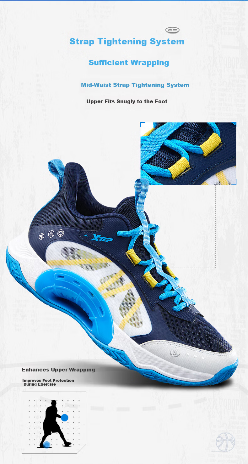 XTEP Kids Boys Mesh Breathable Lace-up Basketball Shoes Starry Blue/Teal Blue Size 38 4
