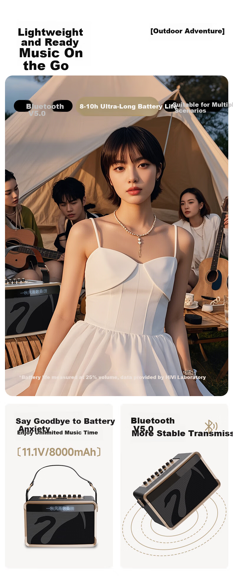 HiVi Portable Smart Bluetooth Speaker Outdoor High-Quality Sound Mobile Square Dance KTV Microphone Karaoke All-in-One Electro-Acoustic Guitar Folk Instrument Speaker MQ6 12