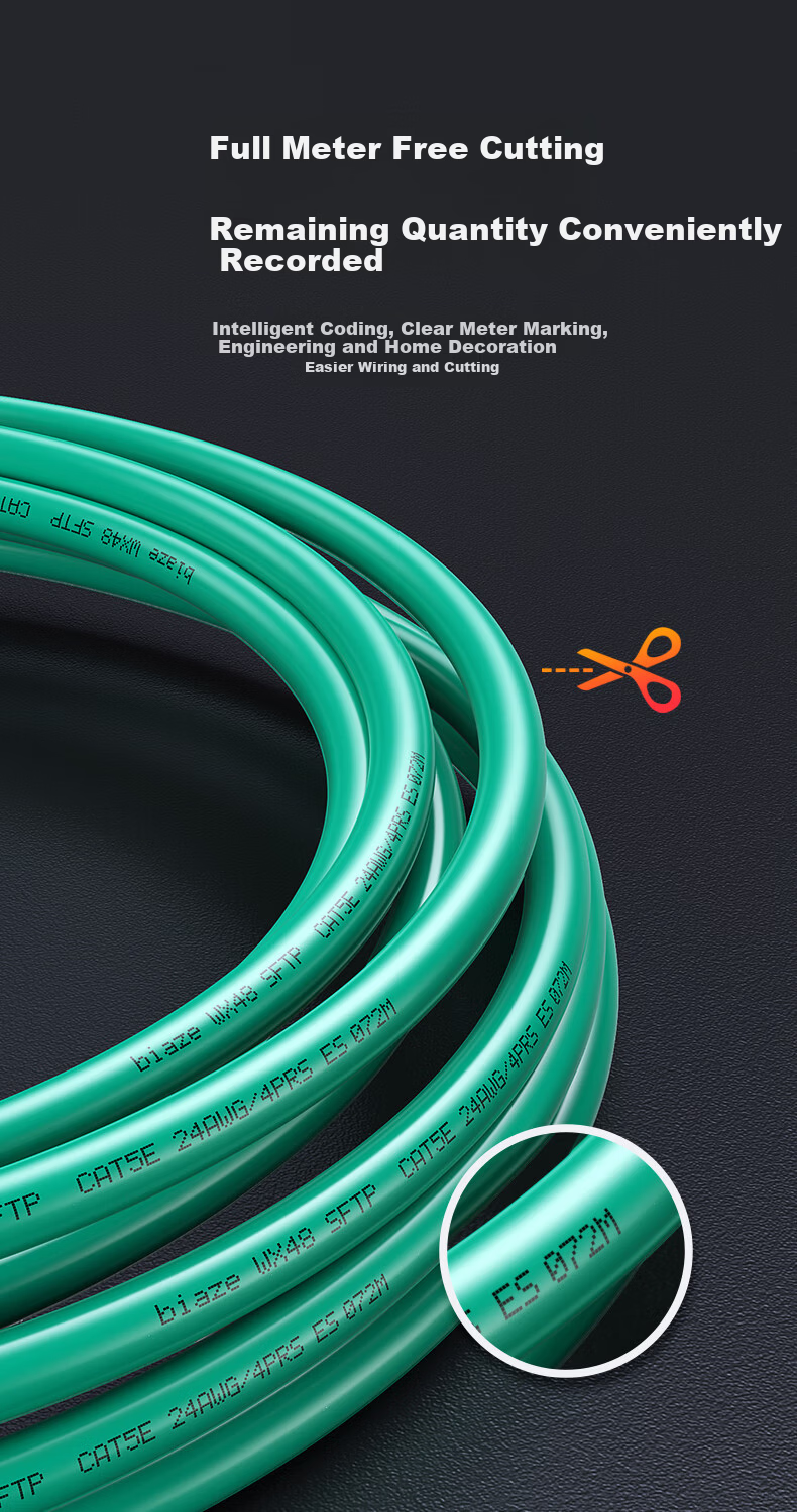 BIAZE Cat5e Commercial Grade Dual Shielded Ethernet Cable [0.5 Pure Copper Core] Gigabit Anti-Interference Network Cable for Engineering, Home Installation, Surveillance - 50m 12