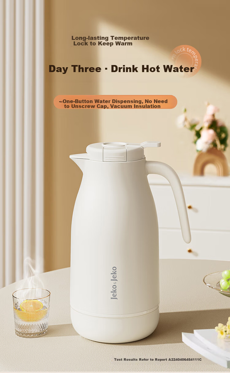 JEKO&JEKO Insulated Thermos Home Warm Water Kettle Hot Water Bottle Large Capacity Glass Liner Student Dormitory Insulated Flask 1.6L White 1