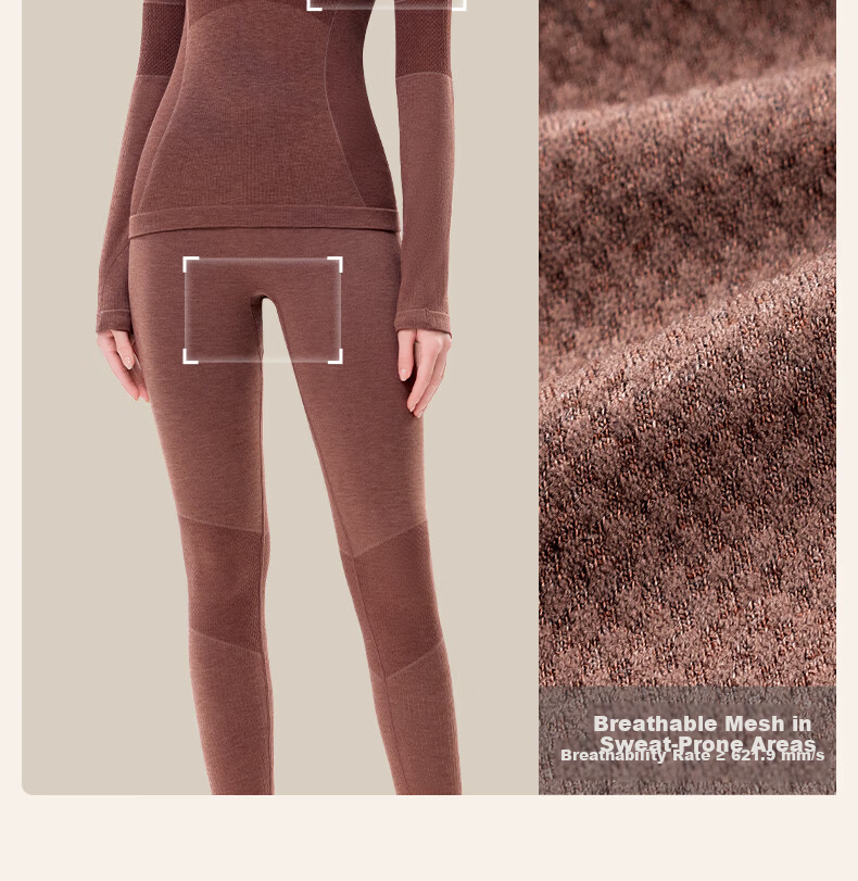 GRACEWELL Women's Thermal Sportswear Autumn Winter Wool Heat Retaining Slim Fit Base Layer Set Autumn Top and Bottom Cocoa Brown F 23