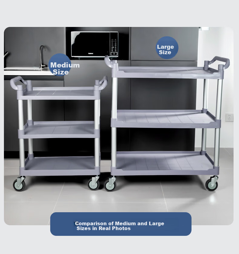 Temeiju 3-Tier Mobile Serving Cart Large Dining Cart Commercial Kitchen Restaurant Utility Trolley 13