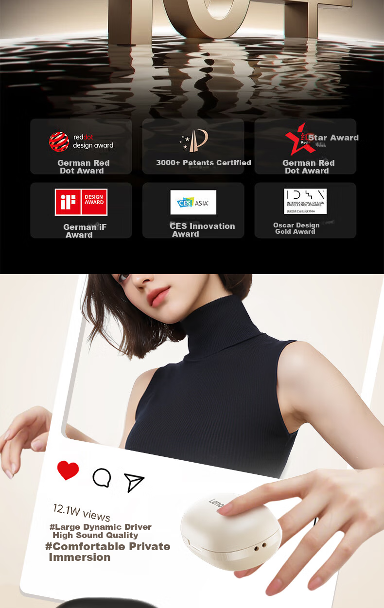 Lenovo Bluetooth Earbuds Bean-Style In-Ear True Wireless Sleep Noise-Cancelling Earphones 2026 New Hot Model Ultra-Long Battery Life Gaming HD Sound Music Headphones EA289 Sakura White 2