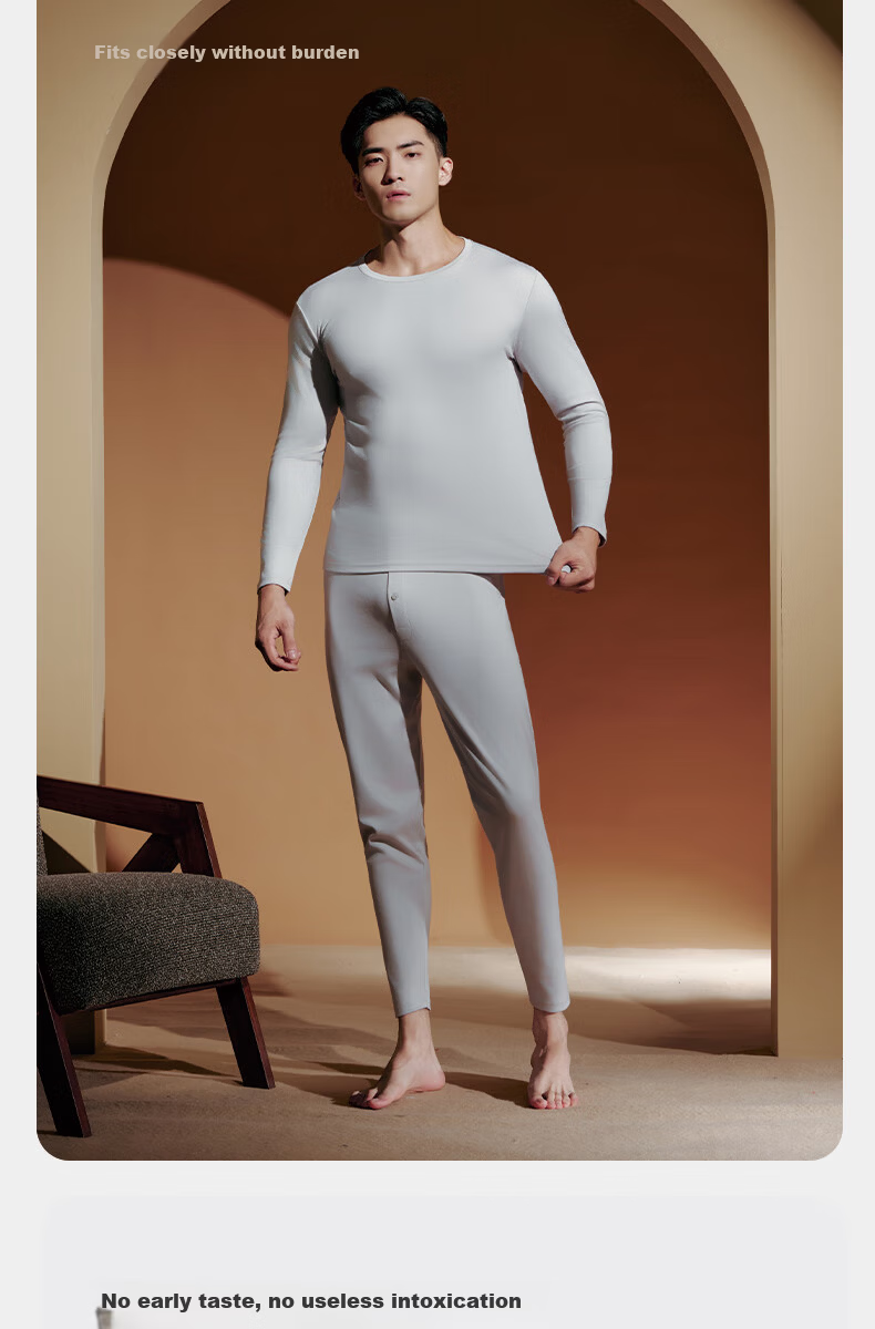 Yiershuang [80s 100% Pure Cotton] Premium Thermal Underwear Set for Men, Crew Neck Autumn Top and Bottom Gift Box Set 4